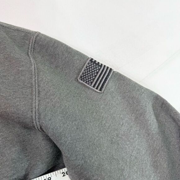Carhartt Hoodie Mens Medium Gray Loose Fit Flag Logo Pullover Sweatshirt - Picture 3 of 9